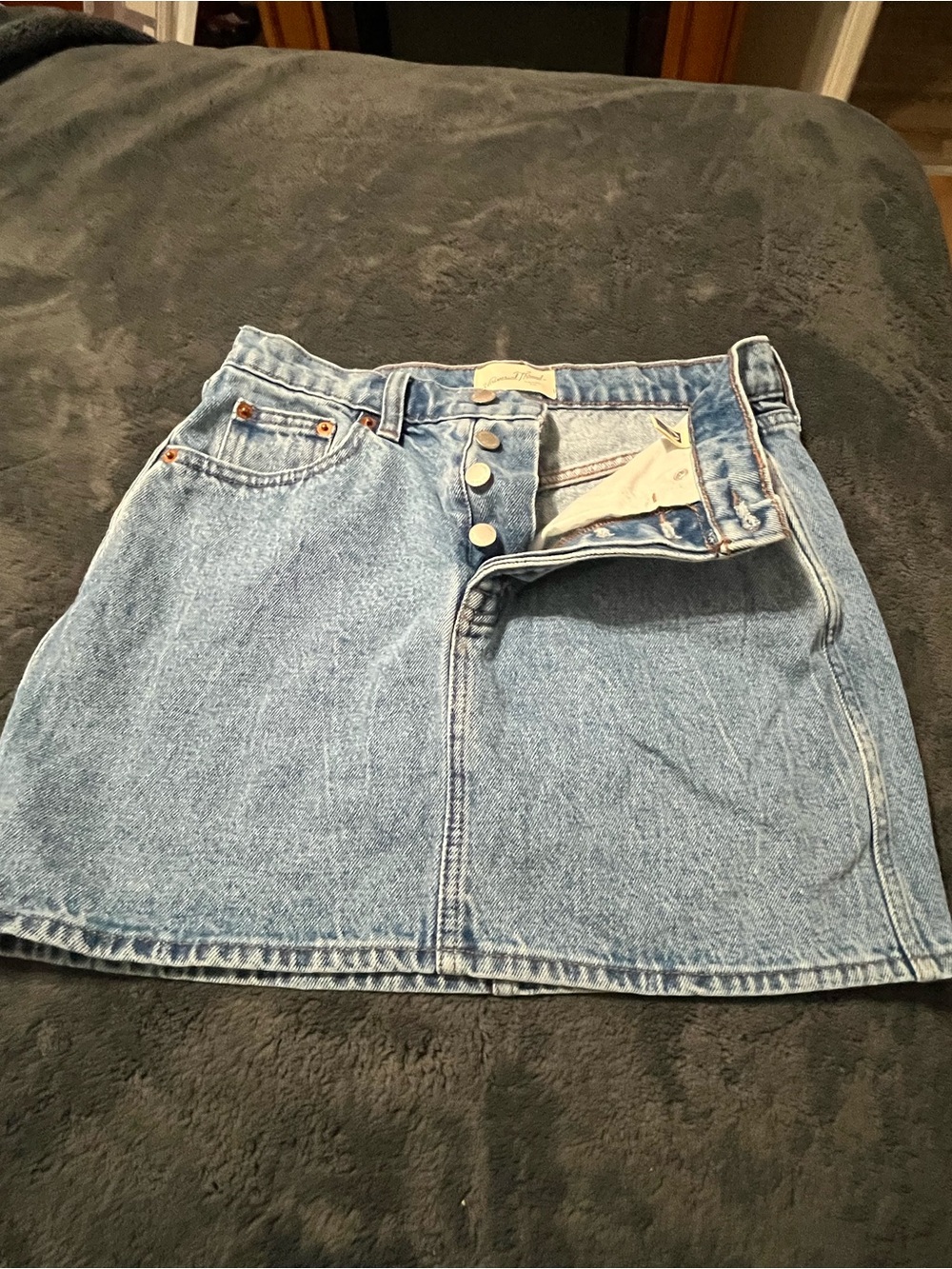 Universal Thread Light Blue Denim Button-Front Mini Skirt